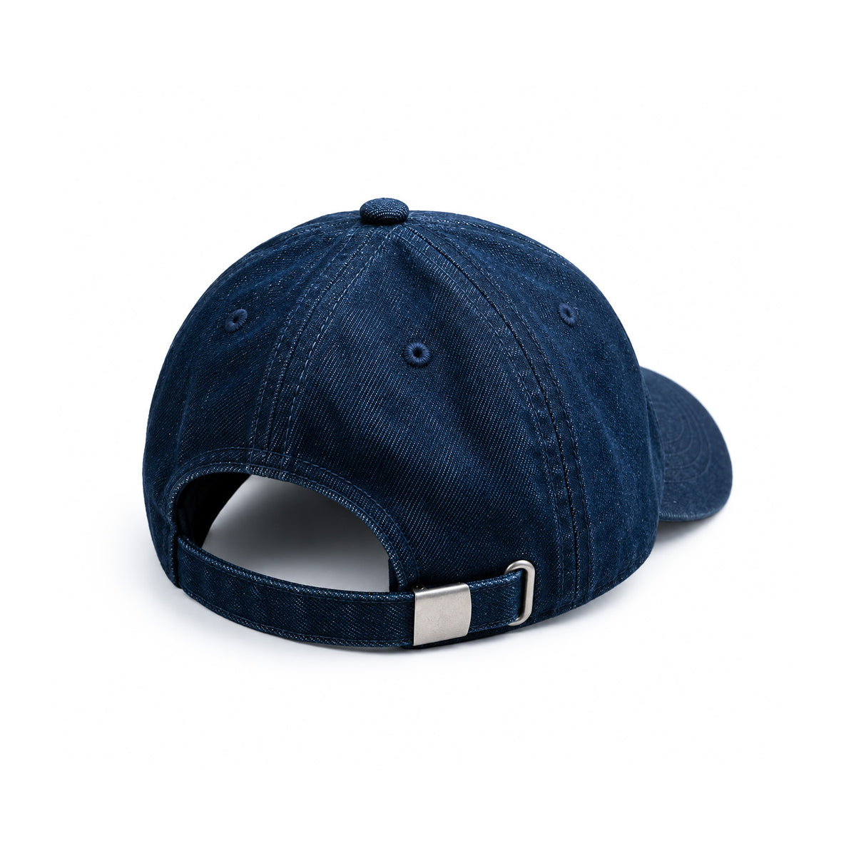 Dark denim Acknow cap, back view with adjustable buckle